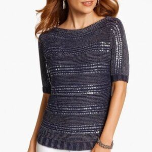 CHICO'S Kayden Sequined Metallic Sweater Top Navy Blue Size Medium